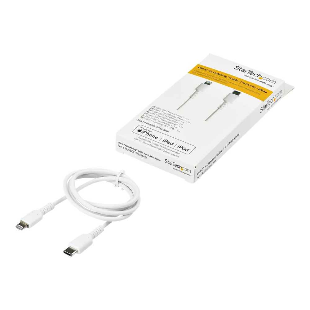 StarTech RUSBCLTMM1MW 1M USB-C TO LIGHTNING CHARGE/SYNC CABLE, DURABLE, MFi, WHITE, 2YR - Image 4