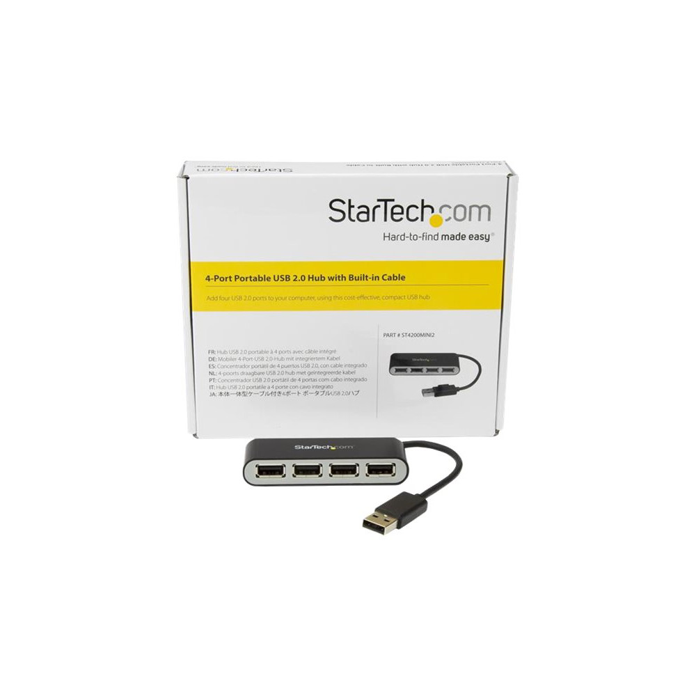 StarTech ST4200MINI2 4 PORT USB2.0 HUB, MINI, INBUILT CABLE, 2YR - Image 2