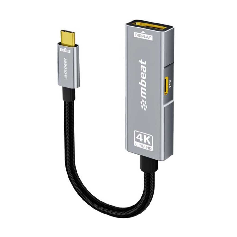 MBEAT MB-XAD-PCDP Tough Link USB-C to DP Adapter with 100W PD - Space Grey 4K (3840 x 2160) @60Hz, 2K (2560 x 1440) @144Hz, 1080p (1920 x 1080) @240Hz - Image 1