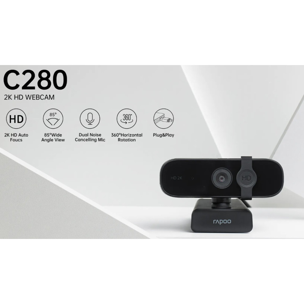 Rapoo C280 2K Webcam - Wide Angle Lens, Noise Canceling Mic, Plug & Play, Teams, Google Meet, Zoom, Does Not Support Windows Hello - Image 1