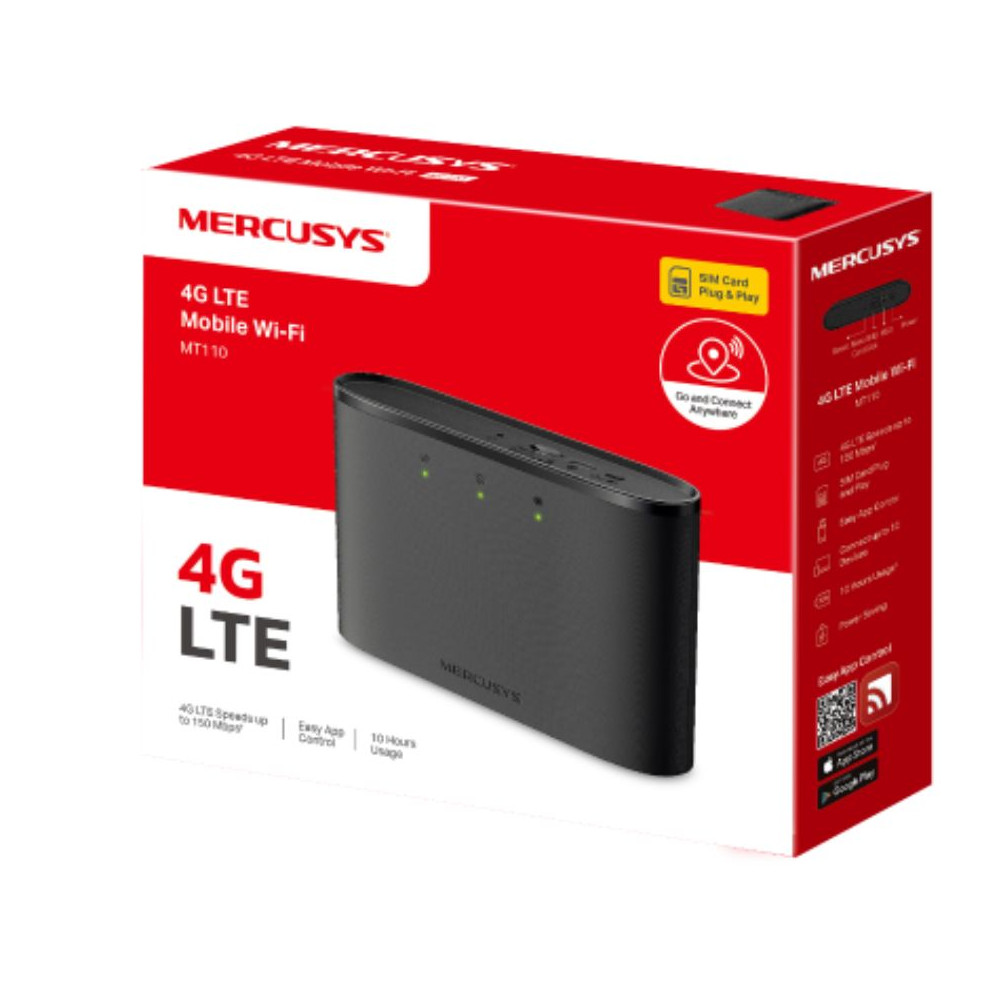 TP-LINK MT110 Mercusys 150Mbps 4G LTE Modem, 150 Mbps at 2.4 GHz, 4G Cat4 150/50 Mbps, Build-In 2200 mAh Rechargeable Battery - Image 1
