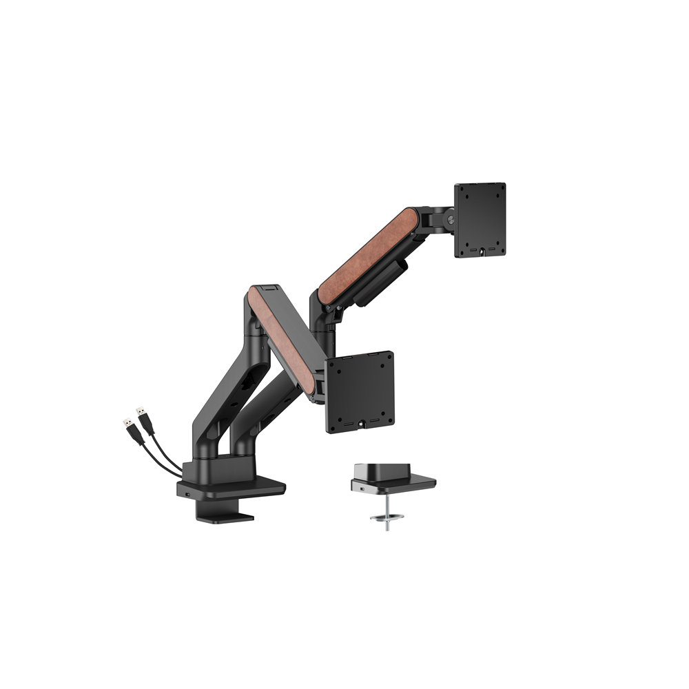 Brateck LDT81N-C024UC-BLK LDT81N-C024UC Fusion Heavy-Duty Gas Spring Dual Monitor Arm with USB-A/USB-C Ports For most 17'~35' Monitors, Fine Texture Black - Image 1