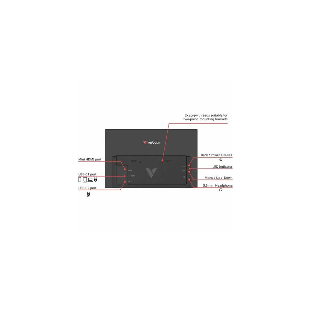 Verbatim 32407 LIGHT 16" Class LCD Touchscreen Monitor - 16:9 - 10 ms - 15.6" Viewable - Capacitive - 10 Point(s) Multi-touch Screen - 1920 x 1080 - Full HD - In-plane Switching (IPS) Technology - 250 cd/m² - Speakers - HDMI - USB - USB Type-C