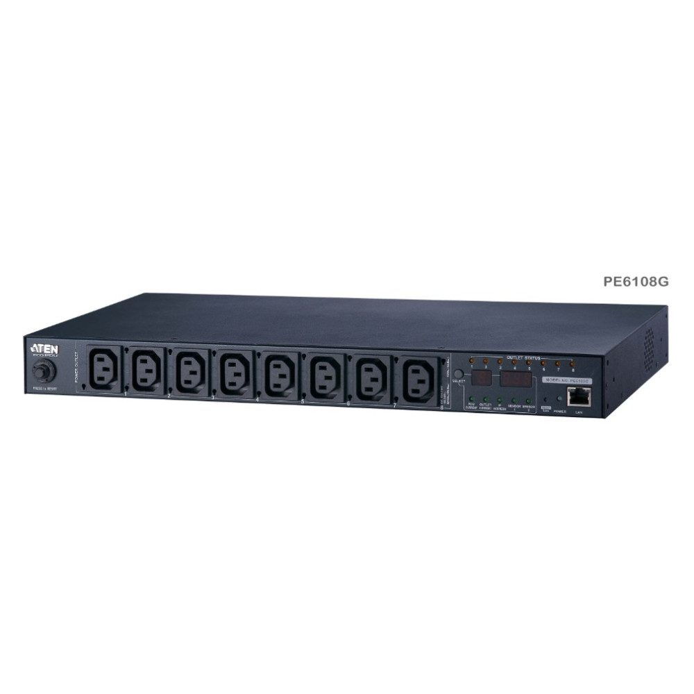 Aten PE6108G-AU-G 15A/10A 8-Outlet 1U Metered & Switched eco PDU, emote power outlet control (On, Off, Power Cycle) by individual outlets, Green Package - Image 1