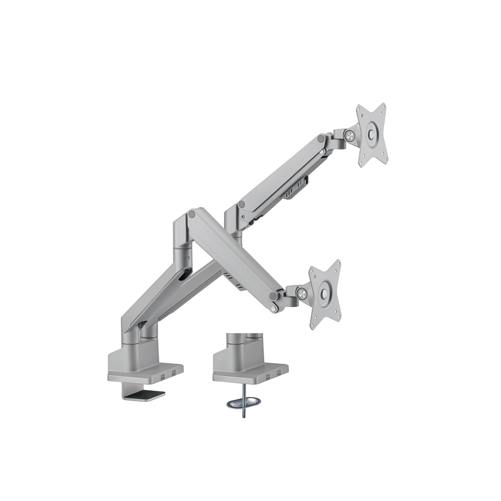 Brateck LDT62-C024-SL Dual Monitor Thin Gas Spring Monitor Arm Fit Most 17'-32' Monitors, Up to 9kg per screen VESA 75x75/100x100 Matte Silver - Image 1