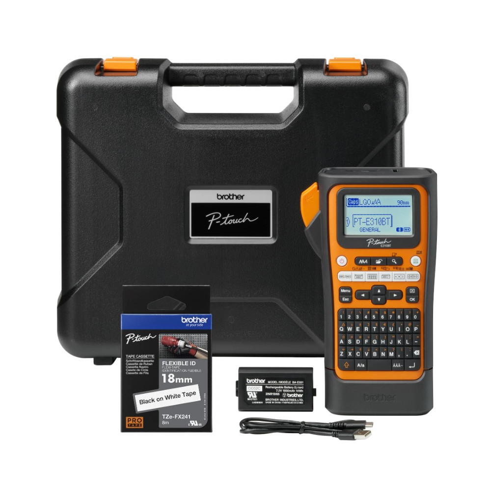 Brother PT-E310BTVP Industrial Handheld Label Printer - 3 Year Warranty, included Carry case, Rechargeable Li-Ion battery,1xTZE-FX241 and USB-A Cable - Image 1