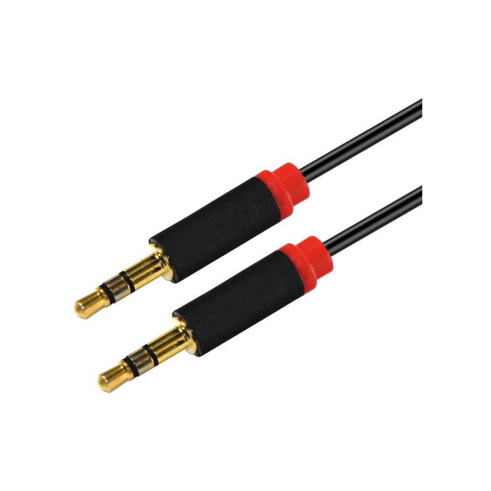Astrotek AT-3.5MMAUX-2 2m Stereo 3.5mm Flat Cable Male to Male Black with Red Mold - Audio Input Extension Auxiliary Car Cord - Image 1
