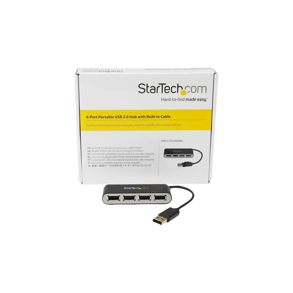 StarTech ST4200MINI2 4 PORT USB2.0 HUB, MINI, INBUILT CABLE, 2YR - Image 1