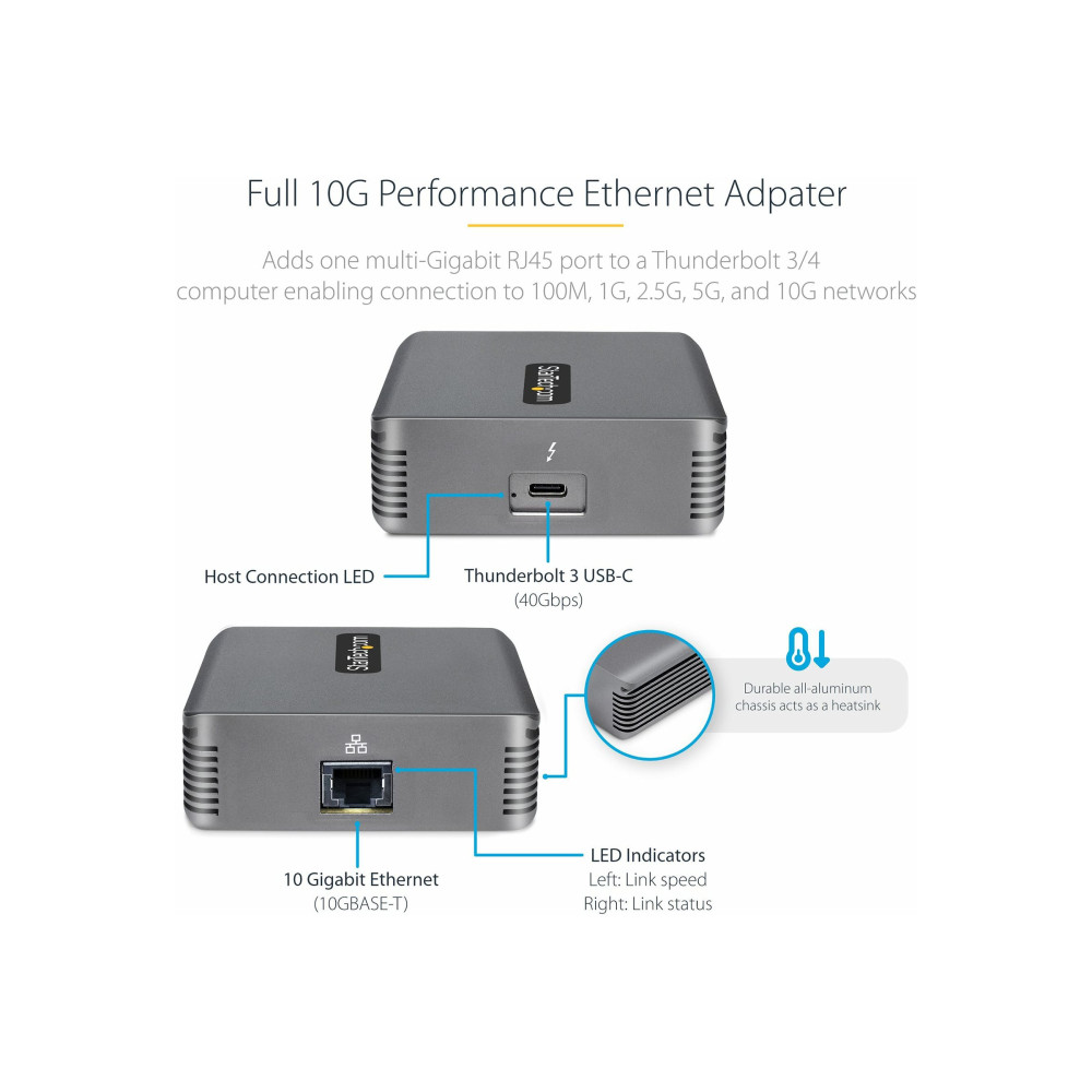 StarTech TB310G2 THUNDERBOLT 3 TO ETHERNET ADAPTER 10G, THUNDERBOLT TO RJ45/NIC 2YR - Image 3