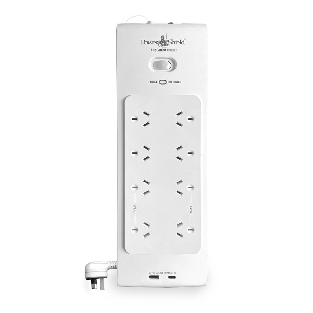 PowerShield PSZ8U2 ZAPGUARD 8 WAY SURGE BOARD, USB, USB-C, 5YR - Image 1