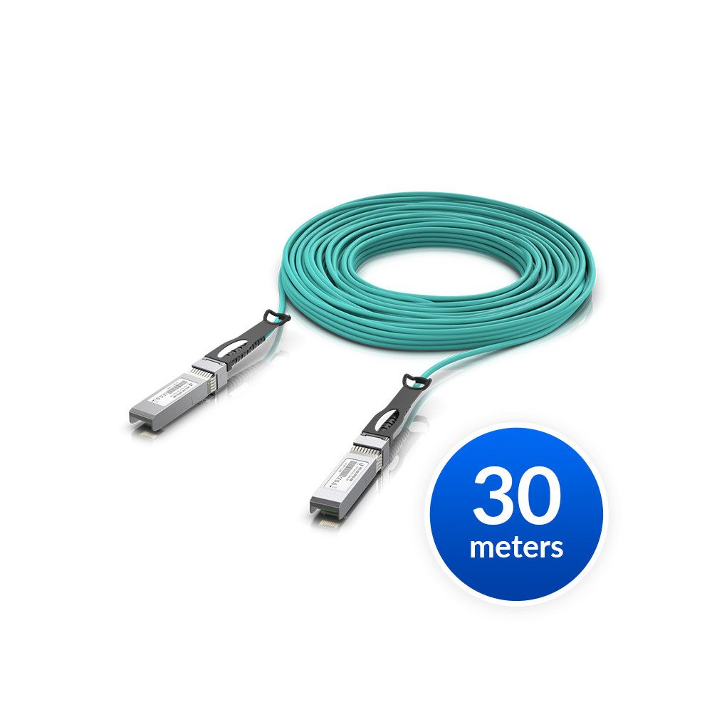Ubiquiti UACC-AOC-SFP28-30M 25 Gbps Long-Range DAC, Long-range SFP28, 30m Length, Support 25/10/1 Gbps, PVC Cable Jacket, Aqua Color - Image 1