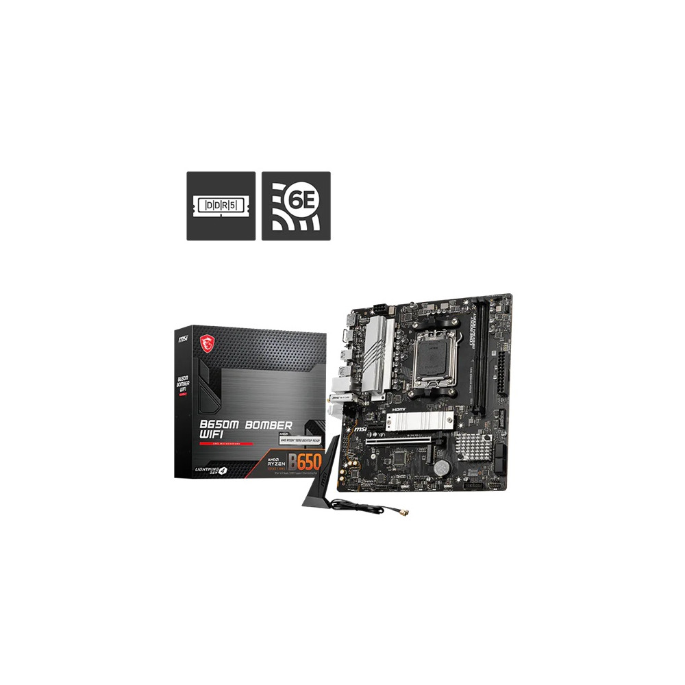 MSI B650M BOMBER WIFI AMD AM5 MATX Motherboard, 2x DDR5 ~128GB, 1x PCI-E x16, 2x M.2, 4x SATA, 6x USB 2.0 - Image 1