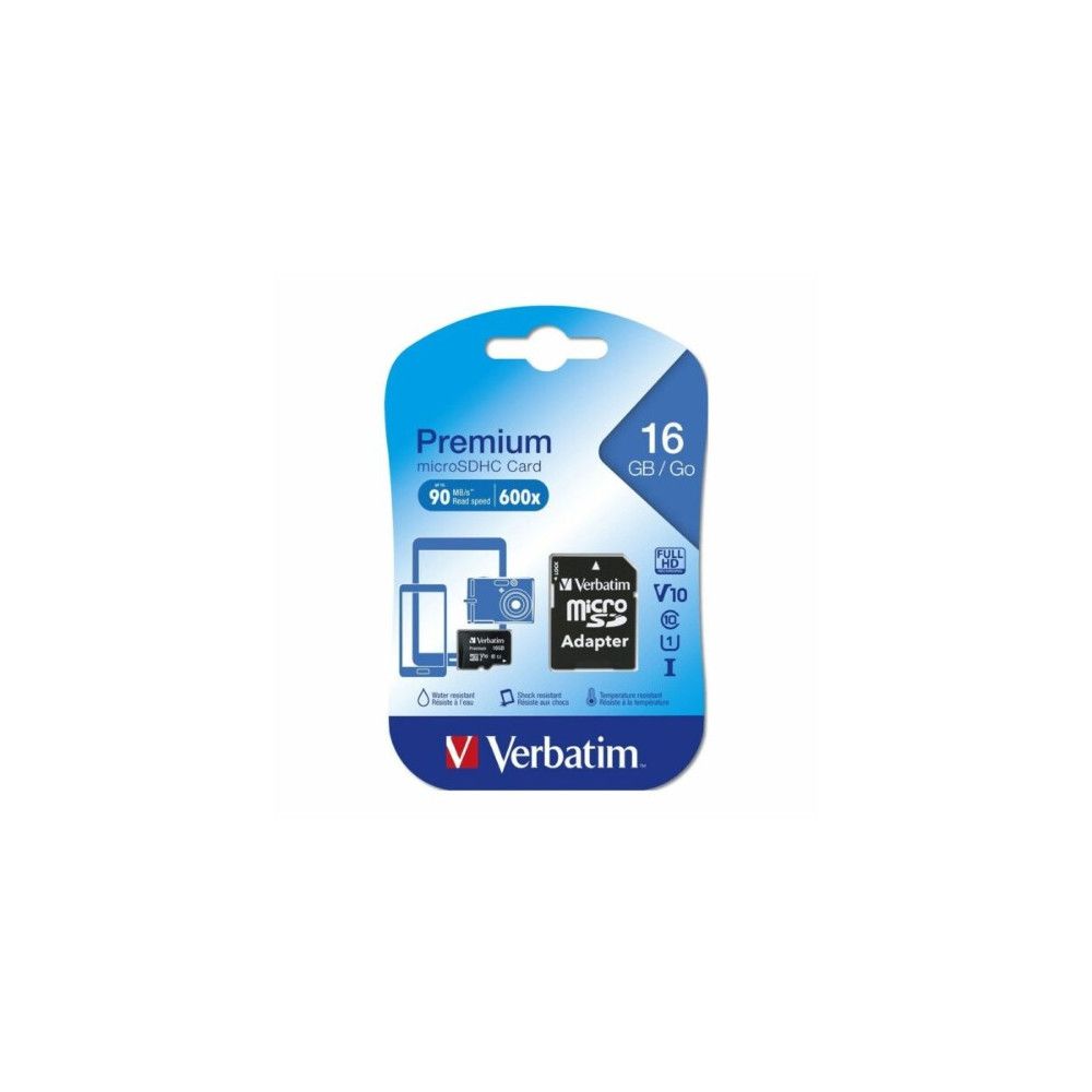 Verbatim 44082 Micro SDHC 16GB (Class 10) with Adaptor Up to 45MB/Sec 300X read speed - Image 1