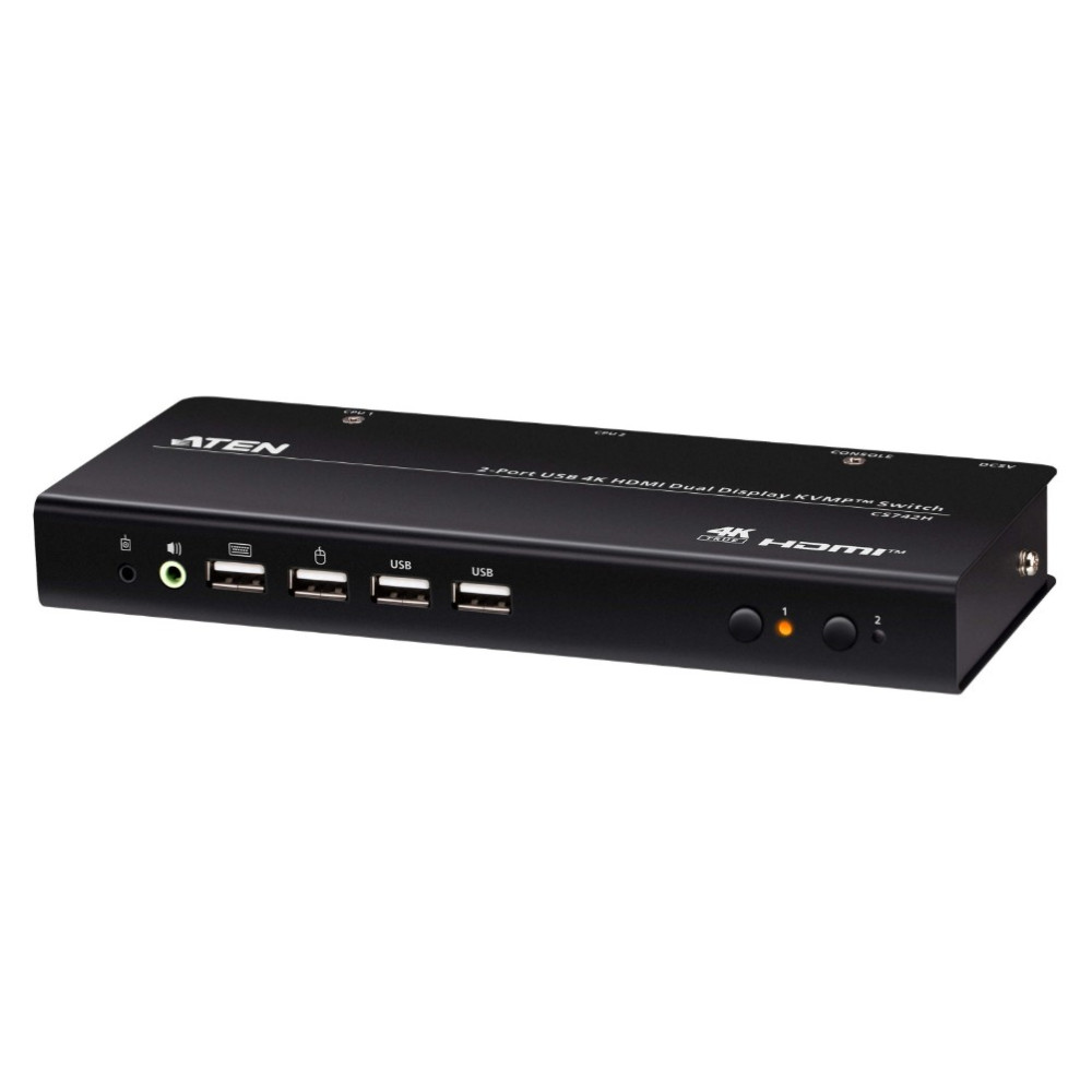 Aten CS742H-AT-U Desktop 2-Port USB 4K HDMI Dual-Display KVMP™ Switch, up to 4096 x 2160 @ 60 Hz, Video DynaSync™, (Cables included) - Image 1