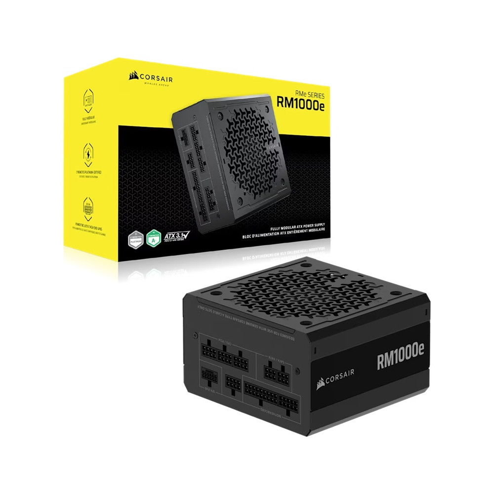 Corsair CP-9020297-AU RMe Series RM1000e Fully Modular Low-Noise ATX Power Supply (AU), Cybenetics Gold, ATX12V 3.1, 2x PATA, 2x EPS, 6x SATA, 3x PCIe - Image 1