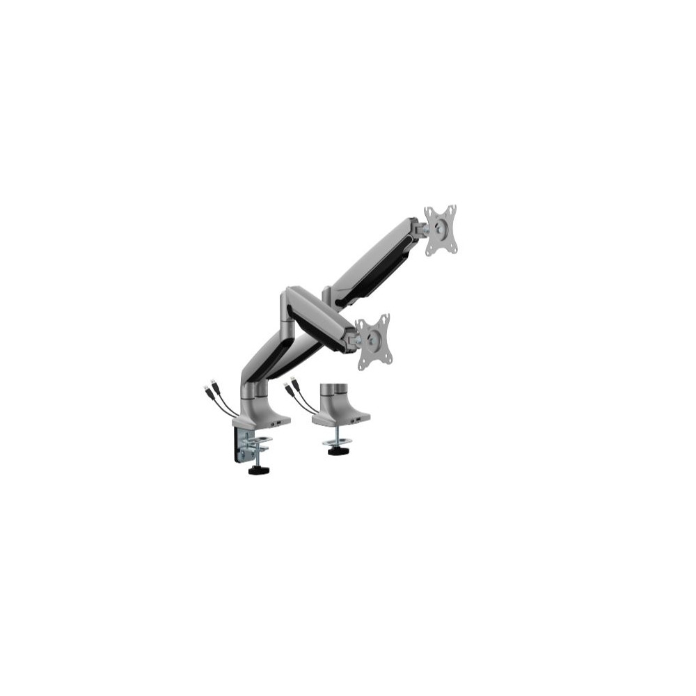 Brateck LDT82-C024UC-SV LDT82-C024UC Dual Screen Heavy-Duty Gas Spring Monitory Arm with USB Ports For most 17'~35' Monitors, Matte Silver - Image 1