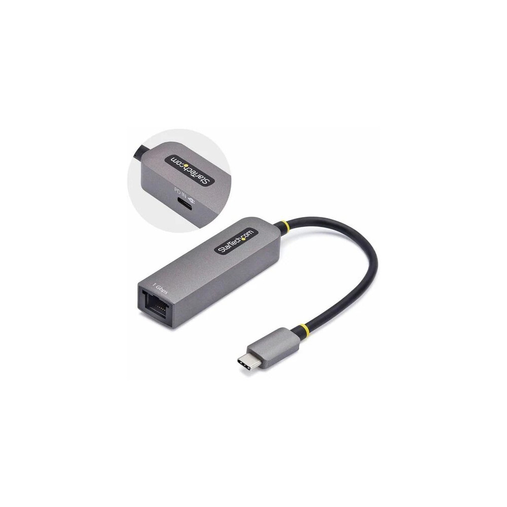 StarTech 1GPD3-USB-C-ETHERNET USB-C to Ethernet Adapter, 100W PD Pass-Through, NIC, USB 3.0 Type-C 1Gbps Multi Speed Network, USB 3.1 RJ45, Windows & Mac - USB-C to Ethernet Adapter securely connects to networks over CAT5e/RJ45/LAN; 100W PD pass - Image 1