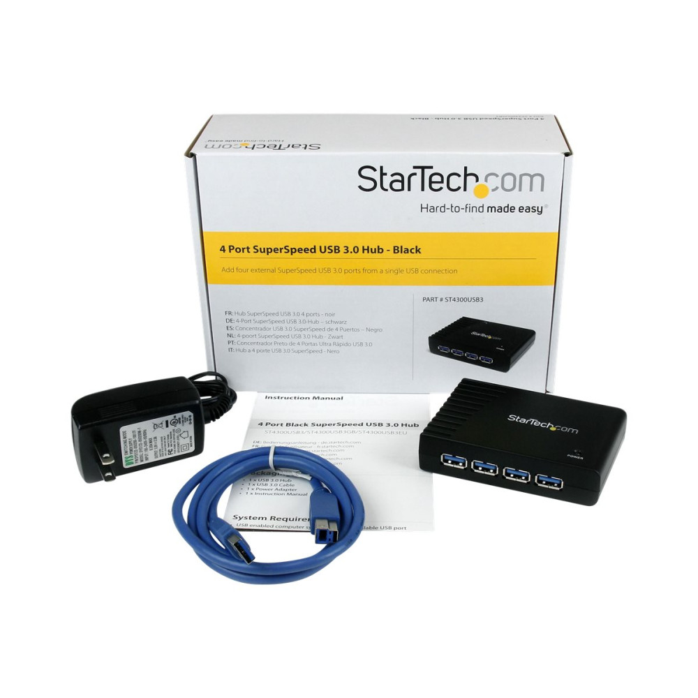 StarTech ST4300USB3 4 PORT BLACK SUPERSPEED USB 3.0 HUB - 4 PORT USB 3.0 HUB 2YR - Image 4