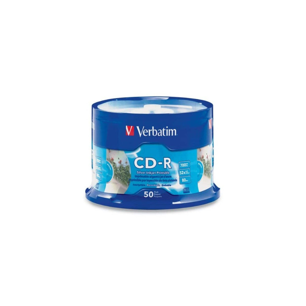 Verbatim 41908 CD-R 700MB 50Pk White InkJet 52x Superior ink absorption on high-resolution 5,760 DPI printers - Image 1