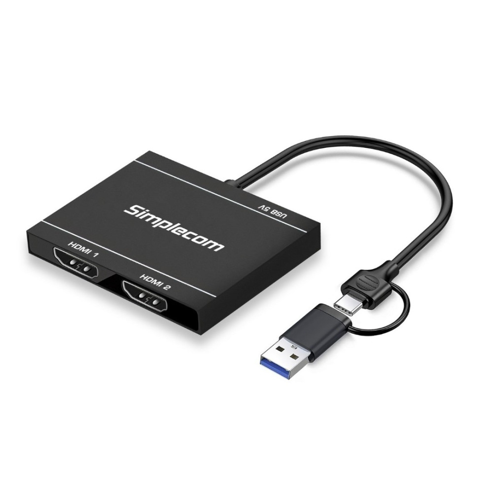Simplecom DA327 USB 3.0 or USB-C to Dual HDMI Display Adapter for 2x 1080p Extended Screens - Image 1