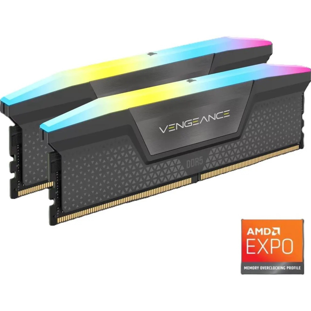 Corsair CMH16GX5M2B5200Z40 Vengeance RGB DDR5 16GB (2 x 8GB) DDR5 5200 CL40-40-40-77 1.25V Intel XMP & AMD EXPO - GREY, 288-pin DIMM, RGB, iCUE - Image 1