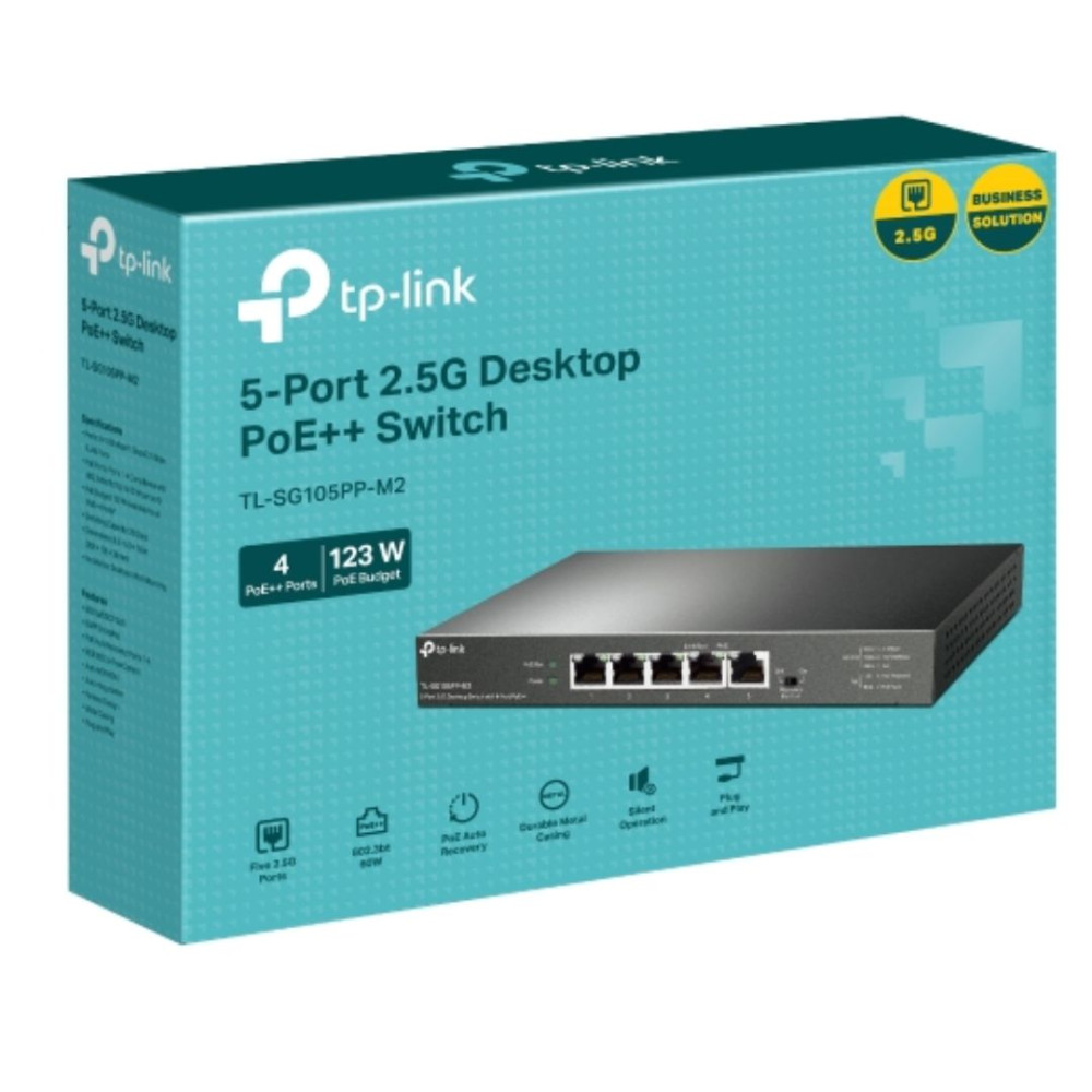 TP-LINK TL-SG105PP-M2 5-PORT UNMANAGED 2.5G SWITCH, POE++(4), 123W, METAL CASE, 5YR - Image 1