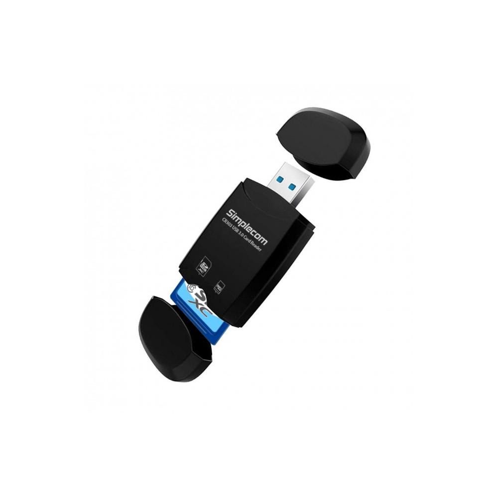 Simplecom CR303-BK CR303 2 Slot SuperSpeed USB 3.0 Card Reader with Dual Caps -Black - Image 1