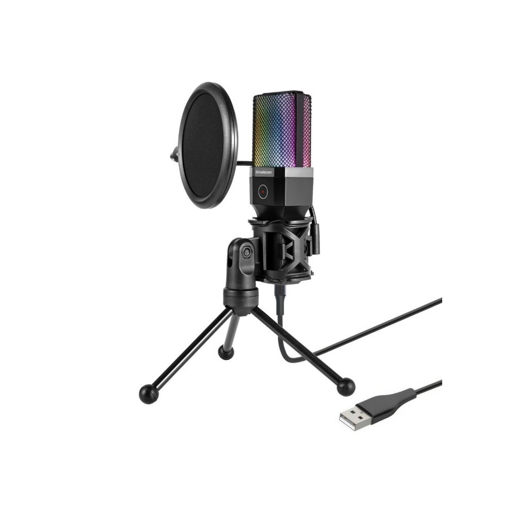 Simplecom UM650 USB Cardioid Condenser Microphone Gaming RGB Lights with Tripod & Pop Filter - Image 1