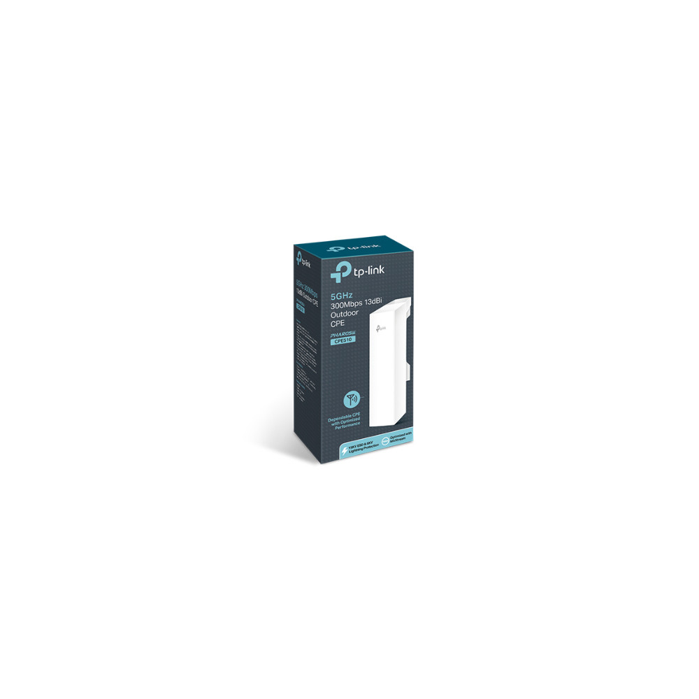 TP-LINK CPE510 Outdoor 5GHz 300Mbps Wireless CPE, Qualcomm, up to 23dBm, 2T2R, 5GHz 802.11a/n, 13dBi directional antenna, Weather proof, 2 10/100Mbps LAN, Pas - Image 1