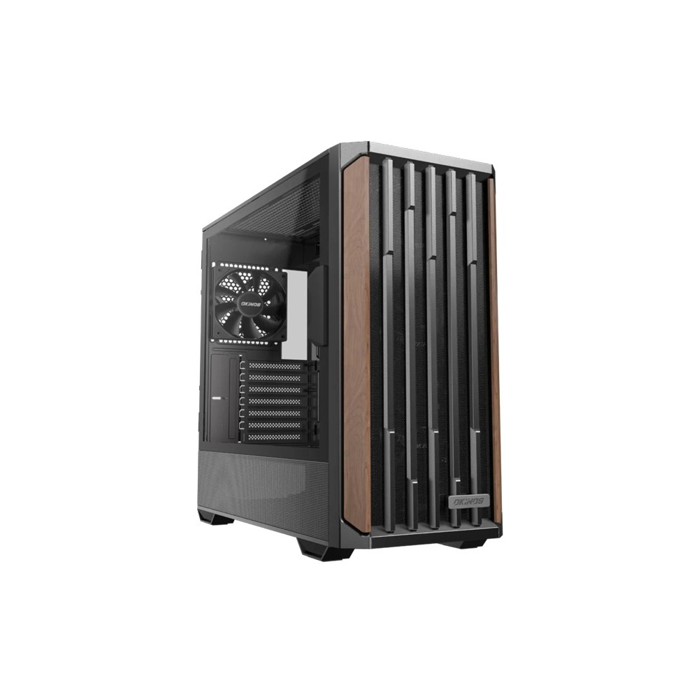 OKINOS CAO-CYP7 Cypress 7 Wood, Mid Tower Gaming PC Case, ATX/M-ATX/ITX, Tempered Glass, USB-C 10Gbps, 4x120mm PWM Fans, GPU ≤415mm, CPU ≤165mm - Image 1