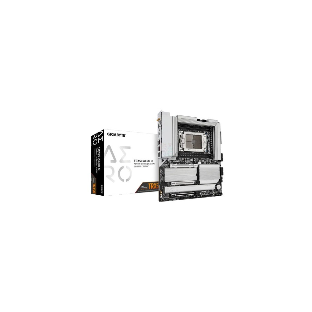 Gigabyte TRX50 AERO D AMD Ryzen Motherboard 4x DDR5~256GB,2x PCIe x16 slots, 4x M.2, 8x SATA 6Gb/s connectors, 11x USB 3.2, 4x USB2.0, 2x - Image 1