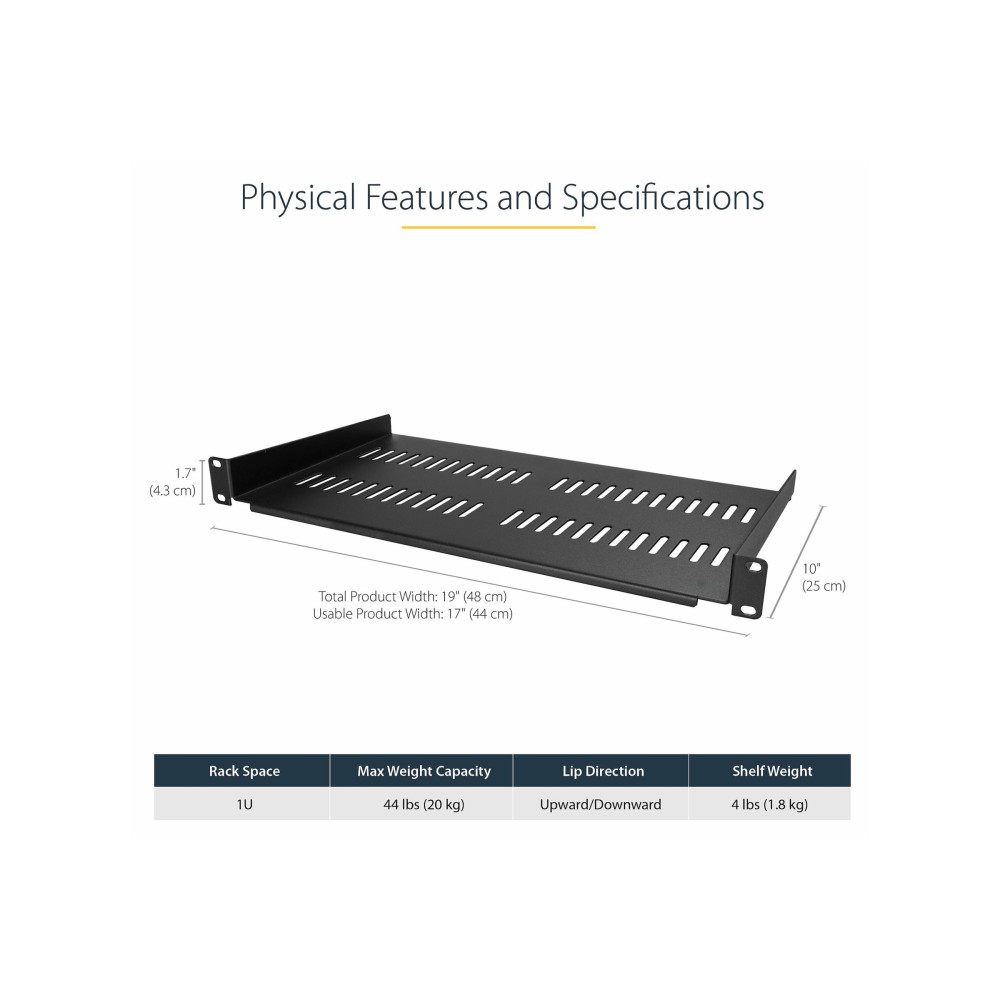 StarTech CABSHELFV1U 1U 19" VENTED SERVER RACK CABINET CANTILEVER SHELF - 10" DEEP, LTW - Image 5