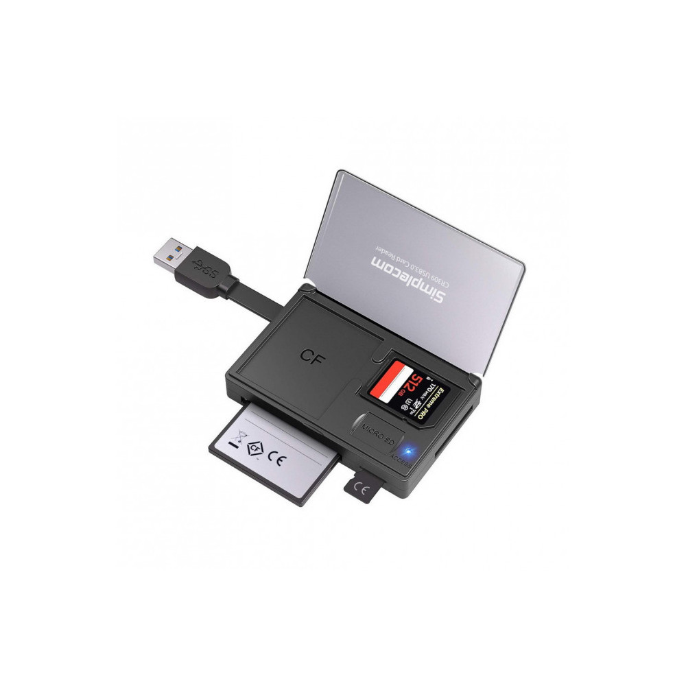 Simplecom CR309 3-Slot SuperSpeed USB 3.0 Card Reader with Card Storage Case - Image 1