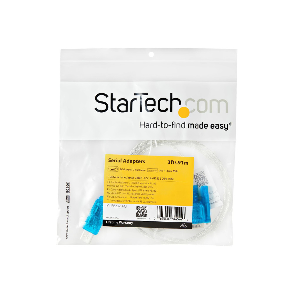 StarTech ICUSB232SM3 USB TO RS232 DB9 SERIAL ADAPTER, M/M, 1M, 2YR - Image 1
