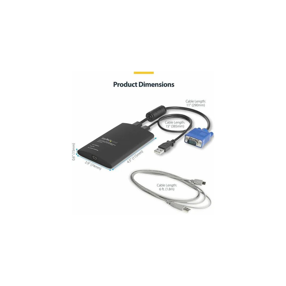 StarTech NOTECONS02 USB Crash Cart Adapter with File Transfer & Video Capture at 1920 x1200 60Hz, TAA - KVM adapter accesses any VGA and USB system - Instant BIOS-level control - Video capture at 1920 x 1200 60Hz - Share troubleshooting info wi - Image 10