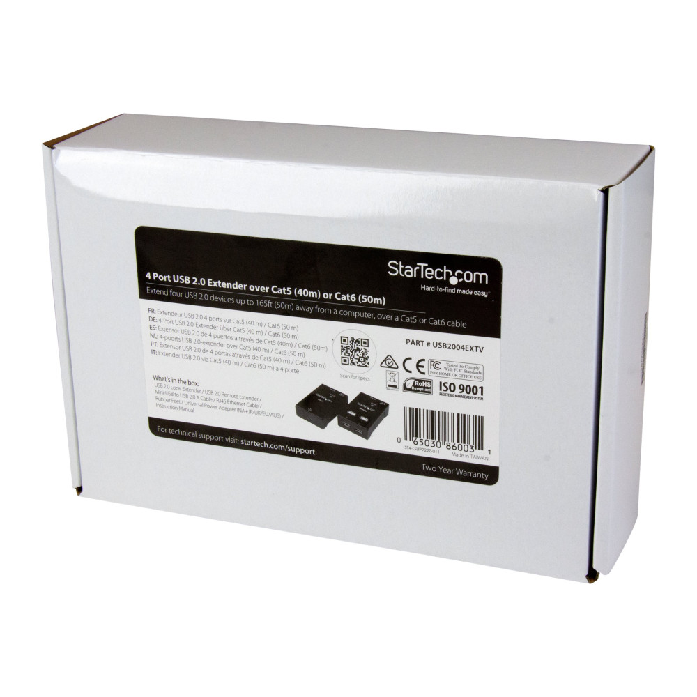 StarTech USB2004EXTV 4 PORT USB 2.0 EXTENDER OVER EHERNET, CAT5 AND CAT6, 2YR - Image 1