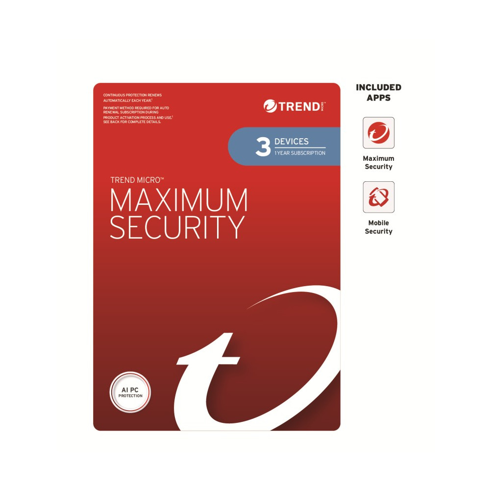 Trend Micro TICEWWMFXSCXEW Maximum Security (3 Devices) 1 Year Retail Mini Box Auto Renew - Image 1