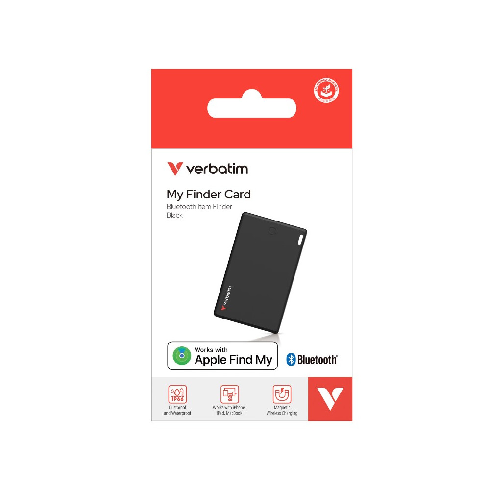 Verbatim 32138 My Finder Card Bluetooth Finder 1 pack- Black, Bluetooth Apple Find My - Image 1