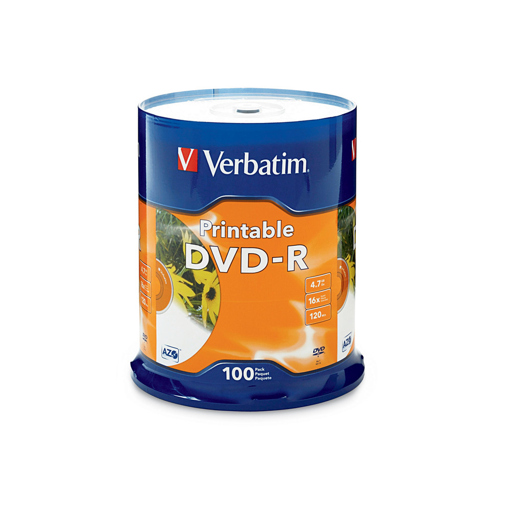 Verbatim 95153 DVD-R 4.7GB 100Pk White InkJet 16x, Compatible for Full-Surface, Edge-to-Edge Printing, Superior ink absorption on high-resolution 5,760 DPI - Image 1