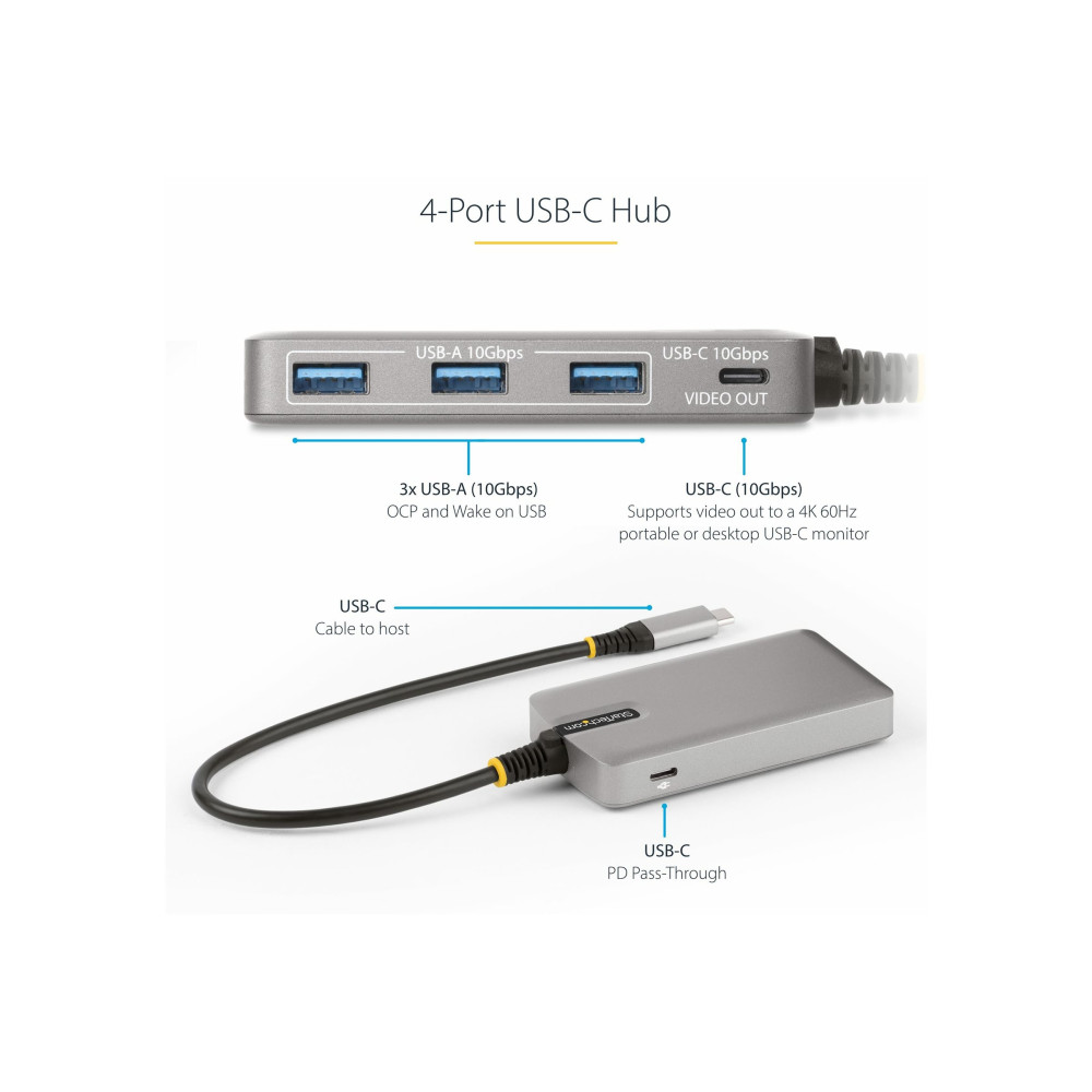 StarTech HB31C3A1CDPPD3 4-PORT USB-C 10GBPS HUB W/USB-C VIDEO OUTPUT, 3X USB-A/1XC, 100W PD, 2 YR - Image 4