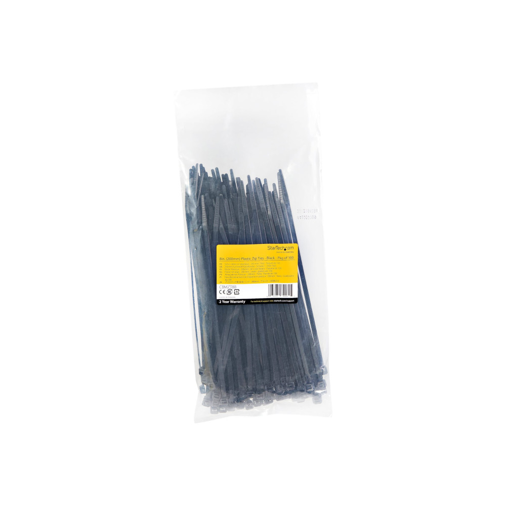 StarTech CBMZT8B 8"(20CM) CABLE TIES - 1/8"(4MM) WIDE, 2-1/8"(55MM) BUNDLE DIAMETER, 50LB(22KG - Image 1