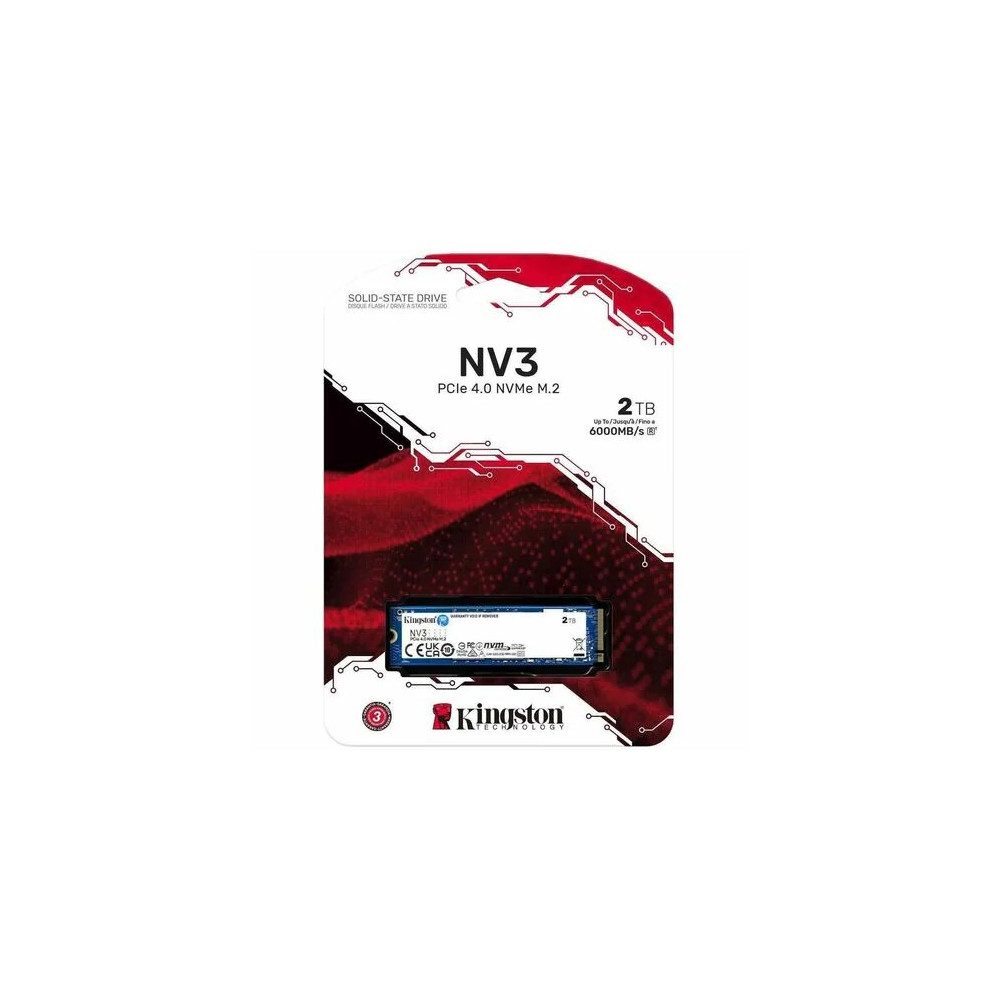 Kingston SNV3S/2000G NV3 2 TB Solid State Drive - M.2 2280 Internal - PCI Express NVMe (PCI Express NVMe 4.0 x4) - Notebook, Desktop PC Device Supported - 640 TB TBW - 1 Each