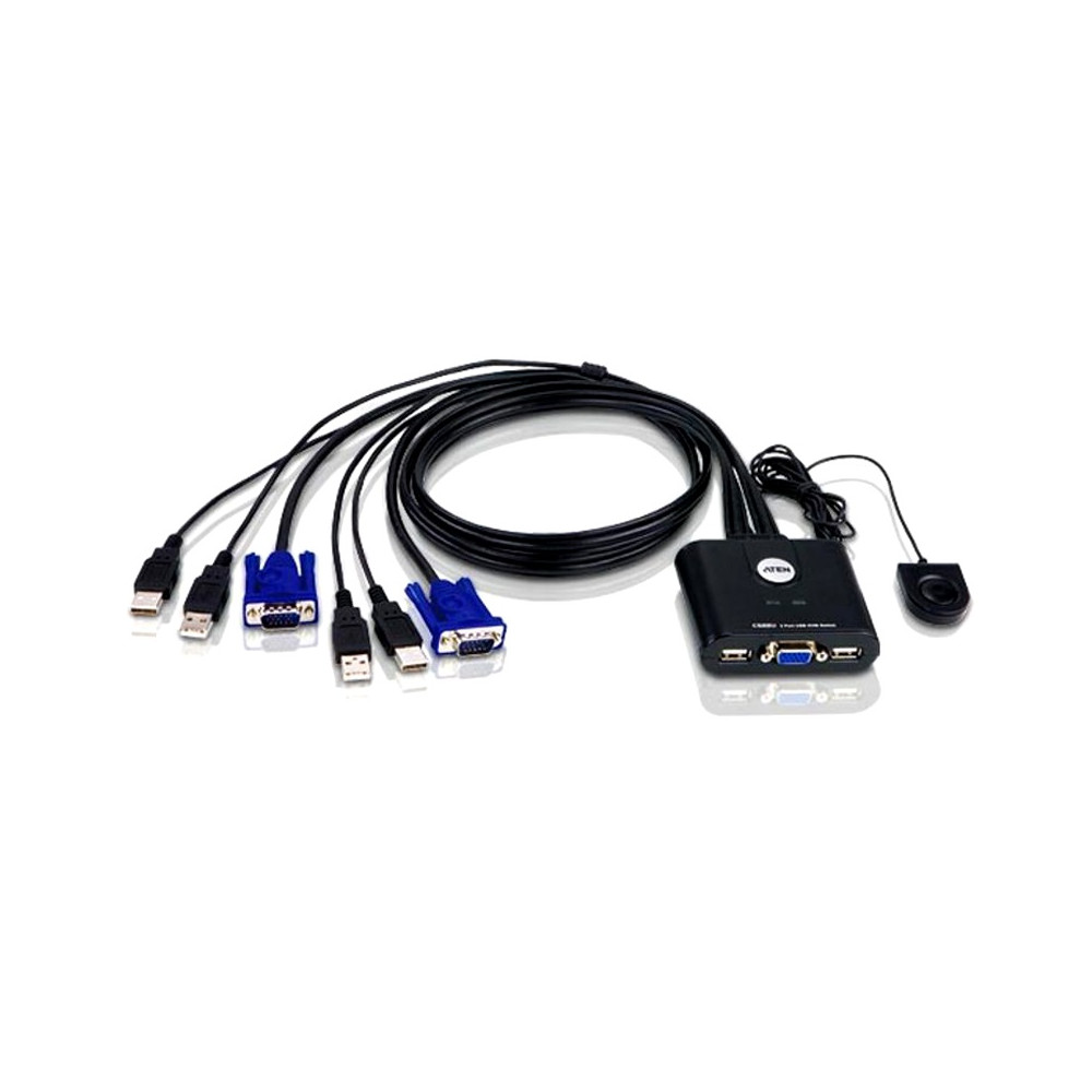 Aten CS22U-AT Compact KVM Switch 2 Port Single Display VGA, Remote Port Selector, USB Hot-Plugging - Image 1