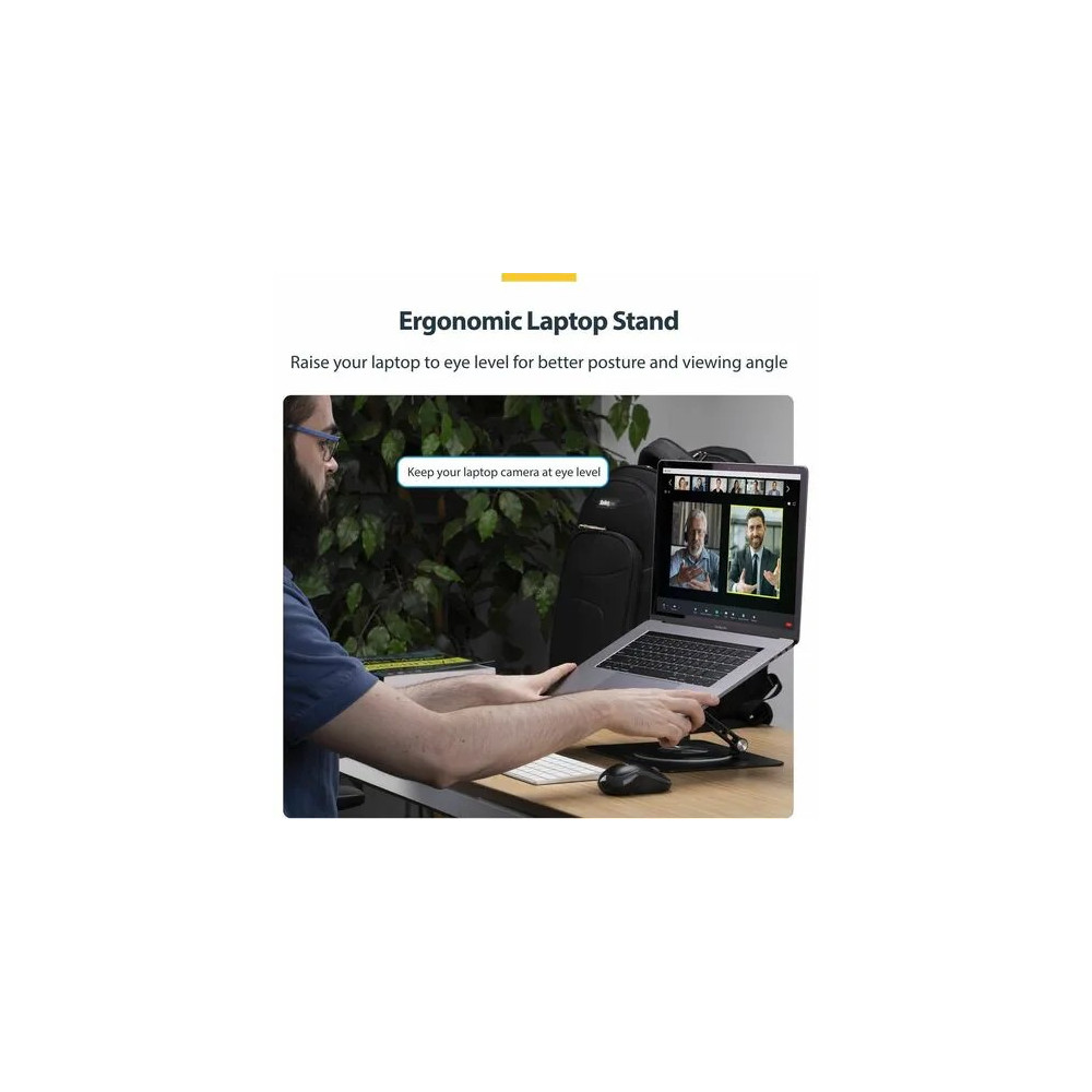 StarTech ATFR-LAPTOP-RISER Rotating Laptop Stand, 360 Swivel, Ergonomic Desk Riser for Computer, Adjustable Height/Tilt, Max 11lb, Aluminum, Portable - Raise a laptop to eye level for improved posture and all-day comfort - Height-adjustable arms - Image 3