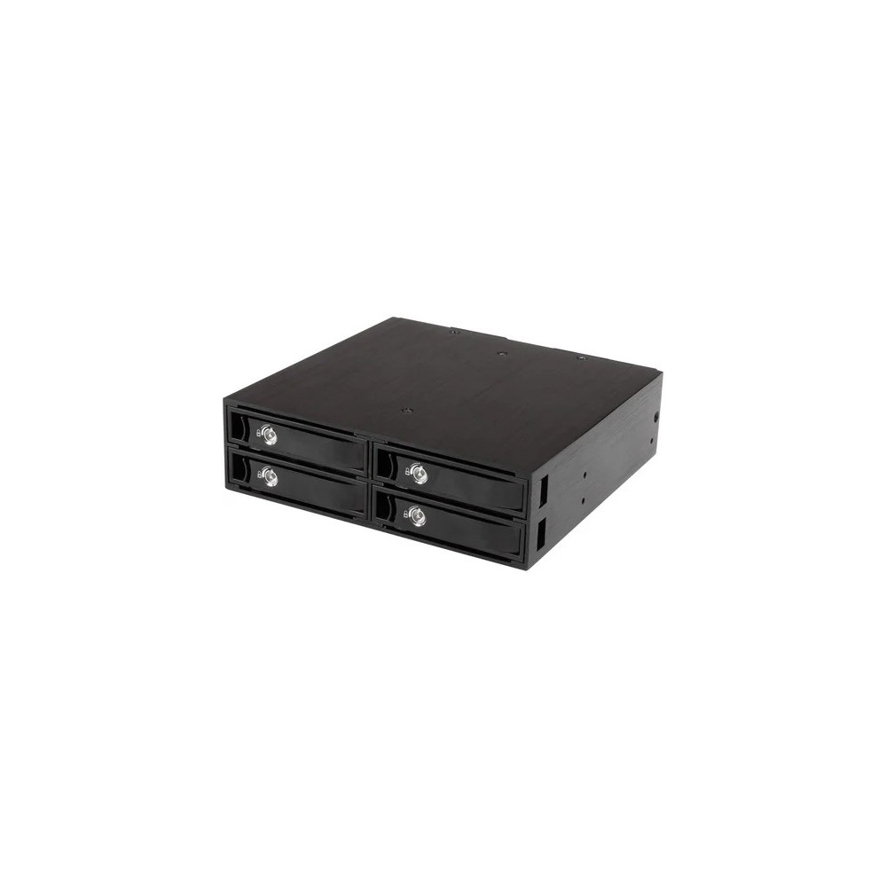 StarTech SATSASBP425 Drive Enclosure for 5.25" SATA/600, Serial Attached SCSI (SAS) - Serial ATA/600 Host Interface Internal - Black - 4 x HDD Supported - 4 x SSD Supported - 4 x Total Bay - 4 x 2.5" Bay - Aluminium - Image 1
