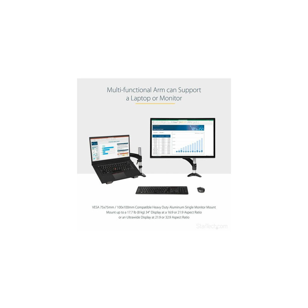 StarTech ARMUNONB1 LAPTOP ARM DESK MOUNT, ARTICULATING, H/ADJ, 5 YR - Image 5