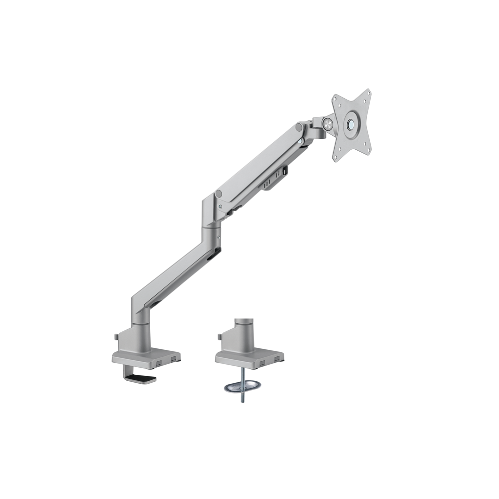 Brateck LDT62-C012-SL Single Monitor Thin Gas Spring Monitor Arm Fit Most 17'-32' Monitors, Up to 9kg per screen VESA 75x75/100x100 Matte Silver - Image 1
