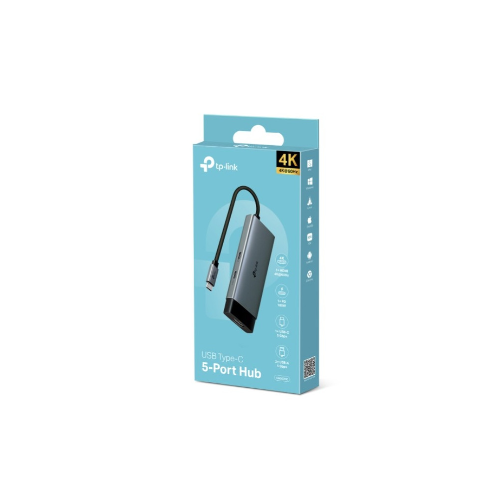 TP-LINK UH5020C 5 PORTS PORTABLE HUB, HDMI 4K@60Hz(1), 100W PD(1), USB-C(1), USB-A DATA(2), 1YR - Image 1
