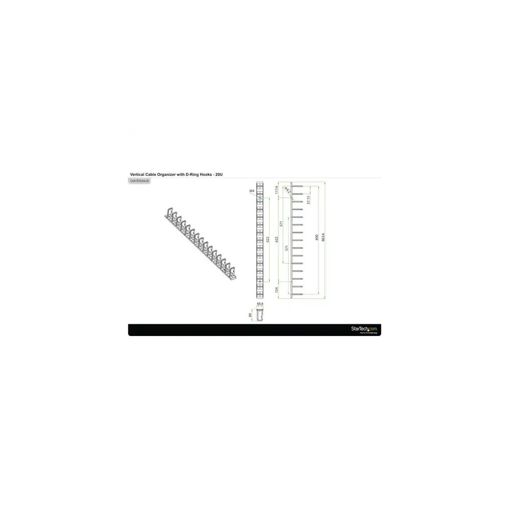 StarTech CMVER20UD Vertical 0U Server Rack Cable Management w/ D-Ring Hooks - 20U Network Rack Cord Manager Panel - 3ft Wire Organizer - Image 11