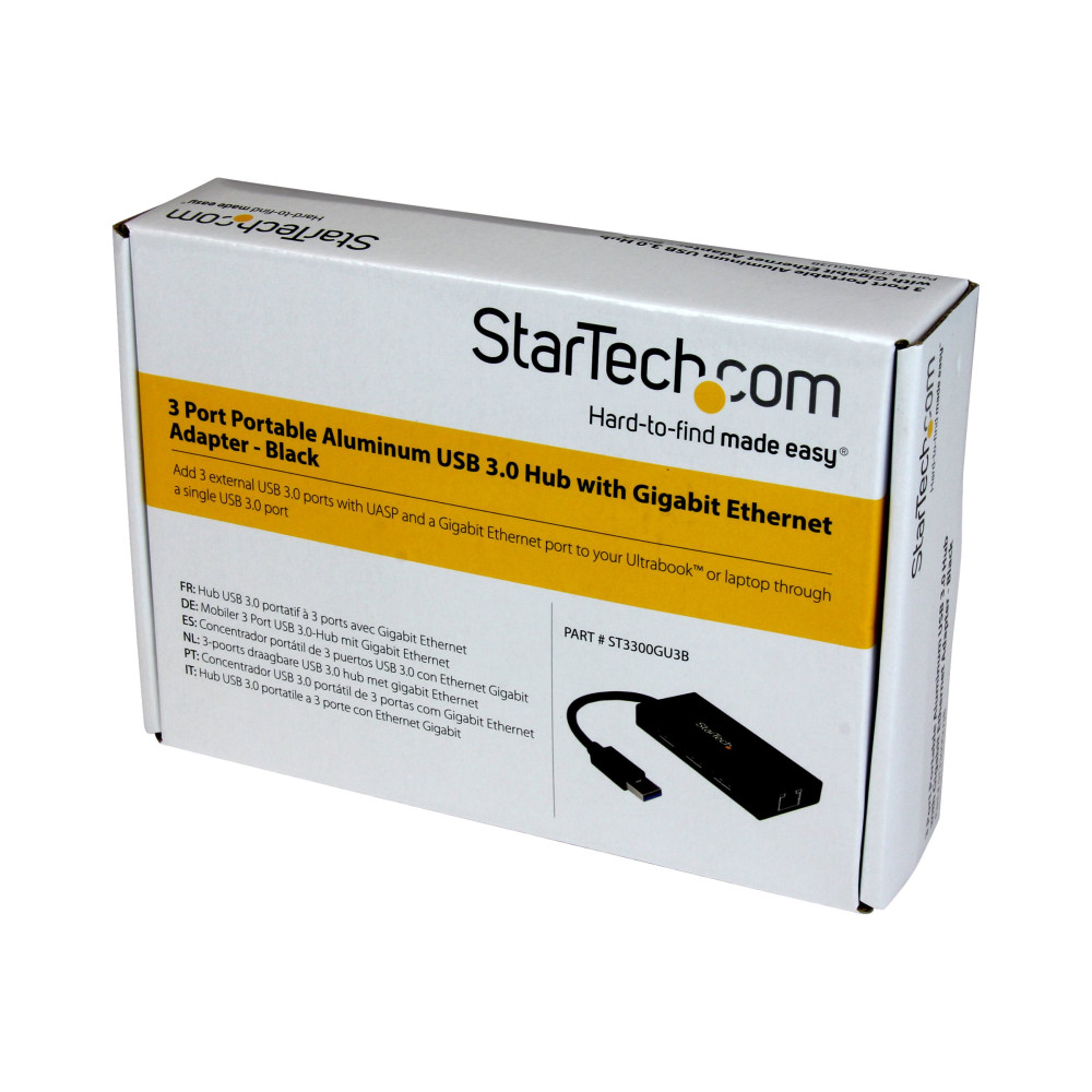 StarTech ST3300GU3B 3 PORT USB 3.0 HUB, W/ GBE, PORTABLE 2YR - Image 3